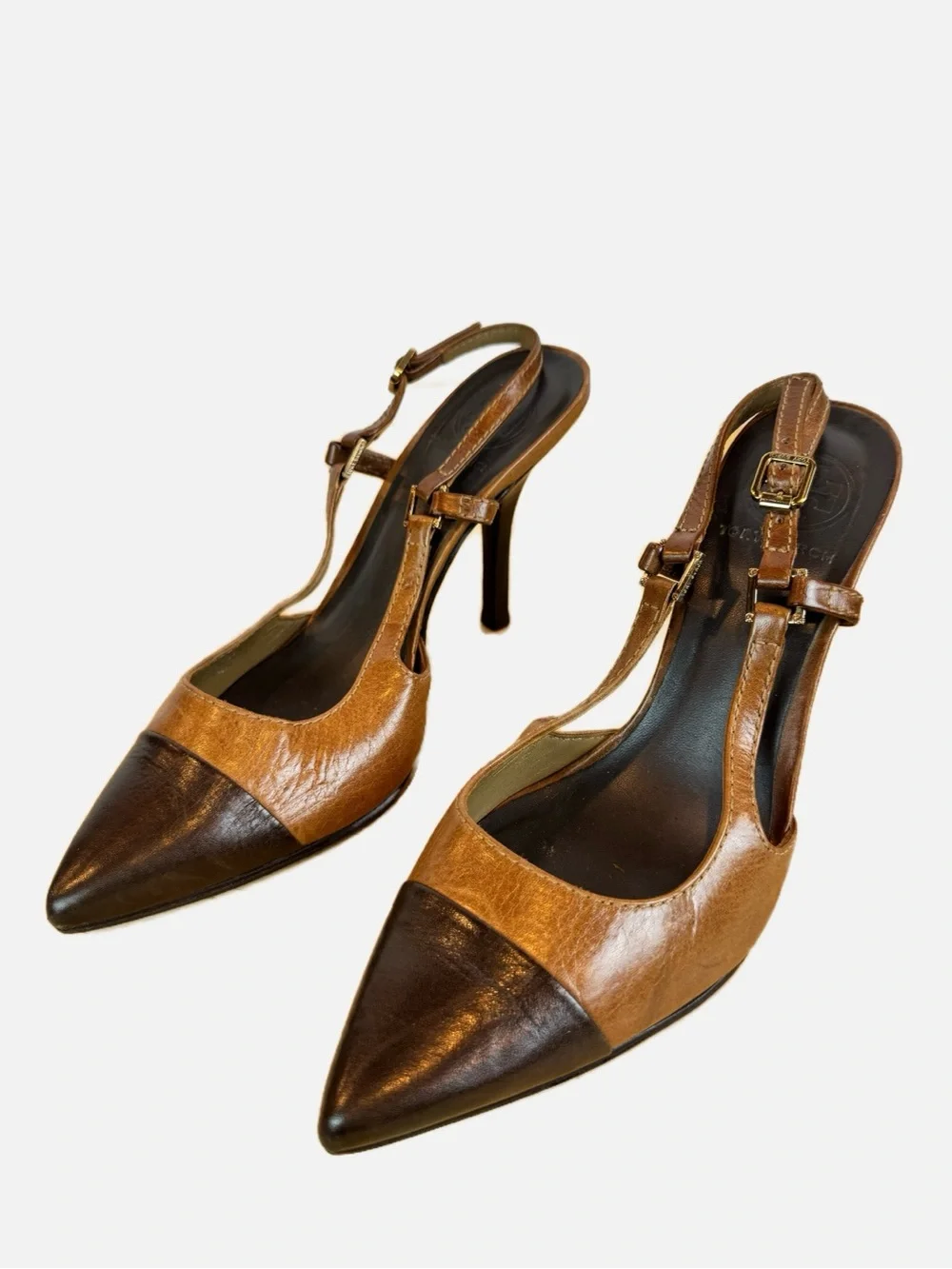 Tory Burch | Brown Two-Tone Slingback Kitten Heel, 7.5
